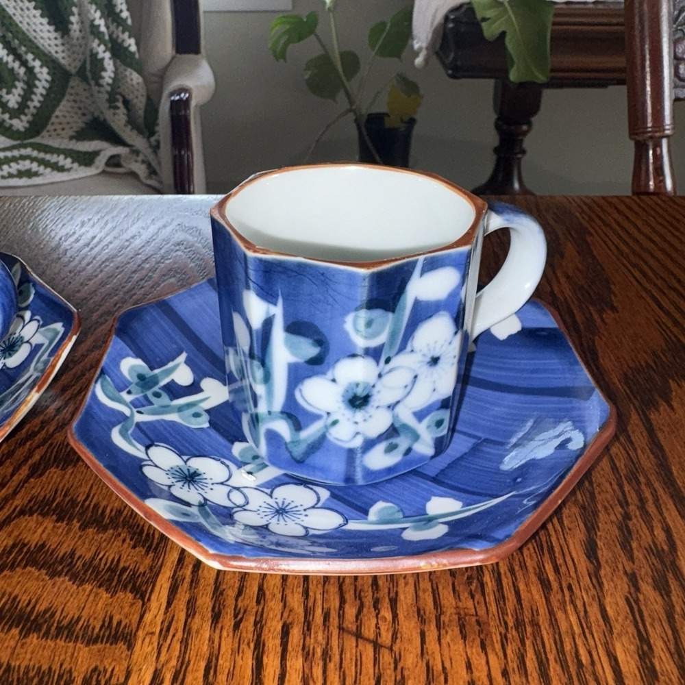 ASHIBI Porcelain Tea Cup Set, Blue and White Cherry Blossoms, Made In Japan - Picture 6 of 6